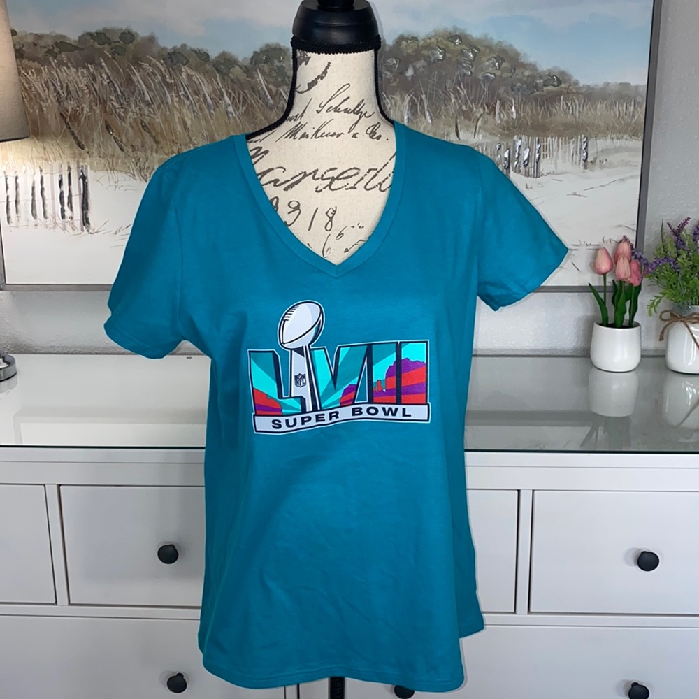 HP🎉 Super Bowl LVII Logo NFL Team Apparel Teal V-Neck Size Medium 🏈LIKE NEW